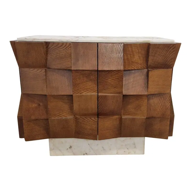 Credenza in legno di noce e marmo bianco di Carrara